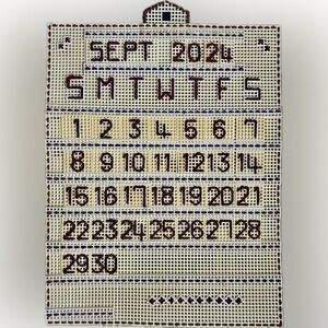 Vintage Monthly Calendar Plastic Canvas Needlepoint Swappable Brown & Yellow